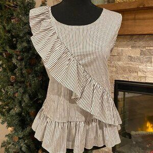 WORTHINGTON Pin Striped Ruffled Women's Blouse Top Sleeveless Sz PXL